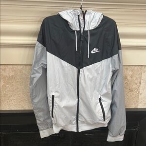 Nike Black and Gray Windbreaker with Hood and Full-Zip